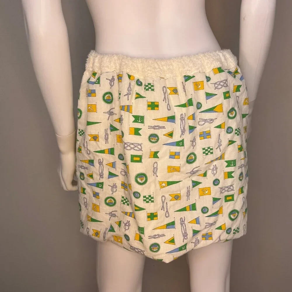 Vintage 1960s Pleetway Towel Lined Beach Kilt, Nautical Print, Swimsuit Cover Up